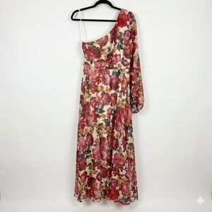 Aura Red Dress Boutique Floral One Shoulder Metallic Maxi Dress Size M